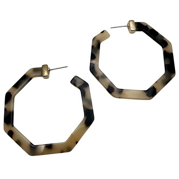 Faux Tortoise Shell Earrings Acrylic Octagon Animal Print Timeless Classic Style - Picture 1 of 4